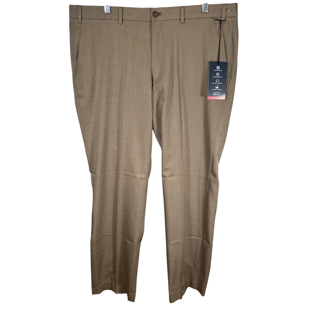 Chaps Mens Performance Regular Fit Dress Pants Tan Stretch 38x30 NEW